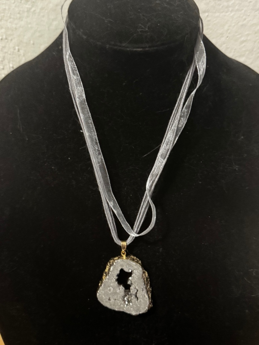 Silver Gold Geode Pendant Necklace